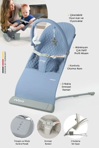 Huggy Wave Sallanabilir Müzikli Titreşimli Ana Kucağı Mavi